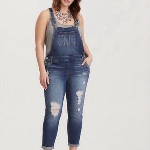 Torrid - Size 22 Women Distressed Adjustable Strap First At Fit Denim Overalls